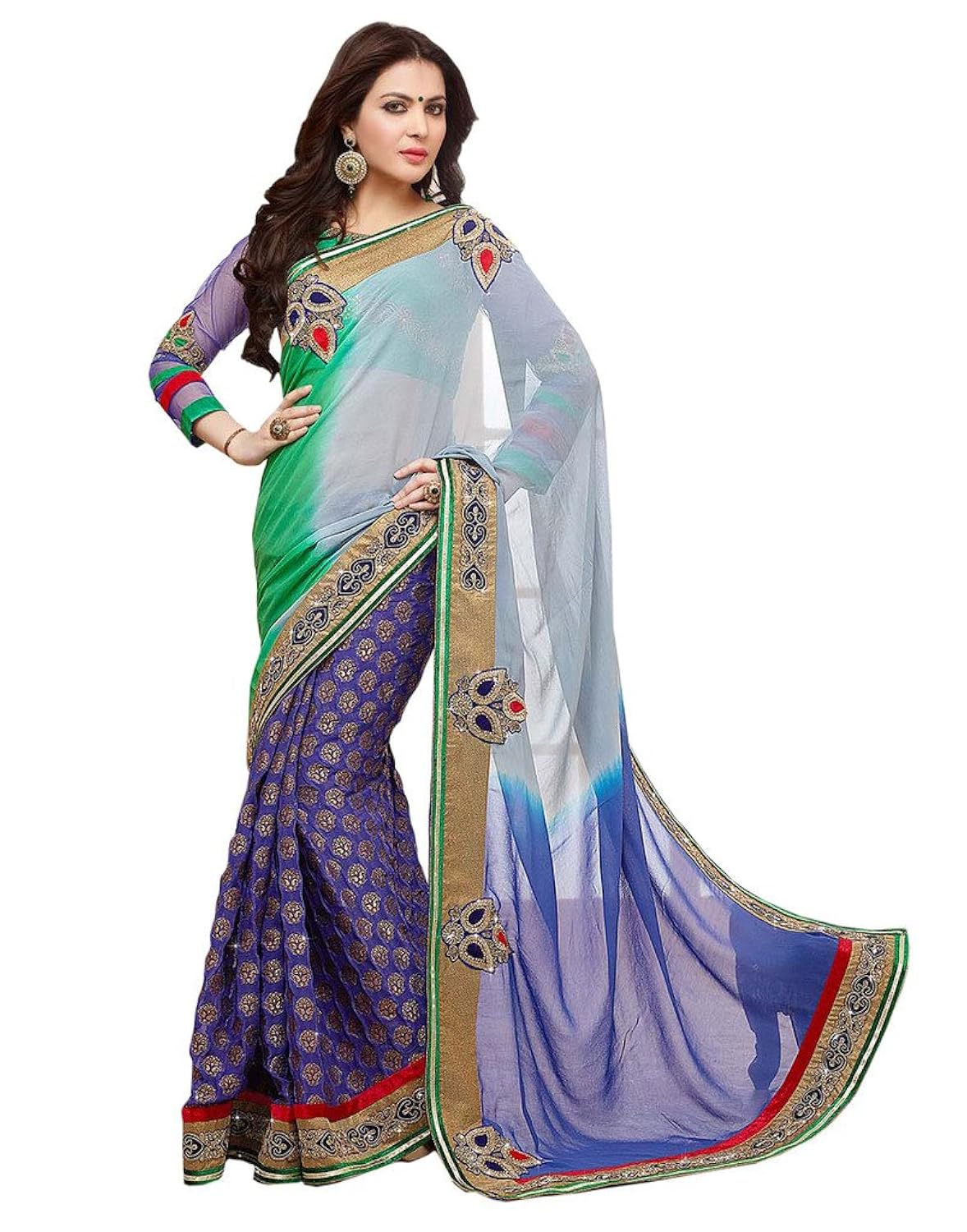 shoppingover 手的纱丽 in shaded 蓝色颜色